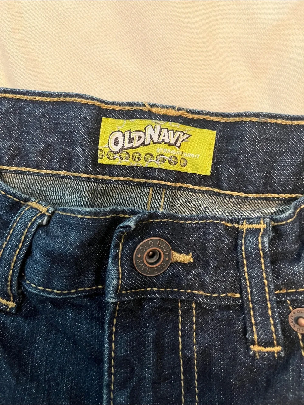 Boy’s Old Navy Dark Blue Straight Jeans with Contrast Stitching